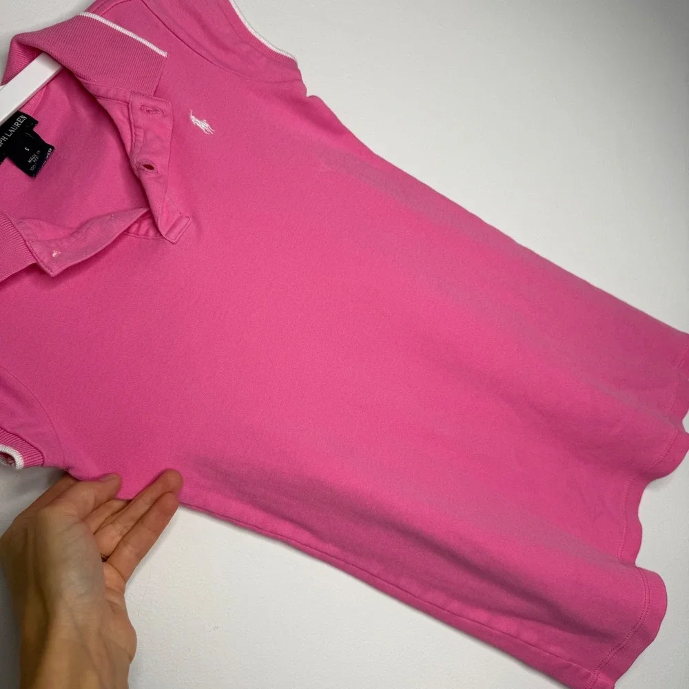 A19 Ralph Lauren Girls Pink‎ Cotton Pique Polo Shirt White Tipped Dress Size 5